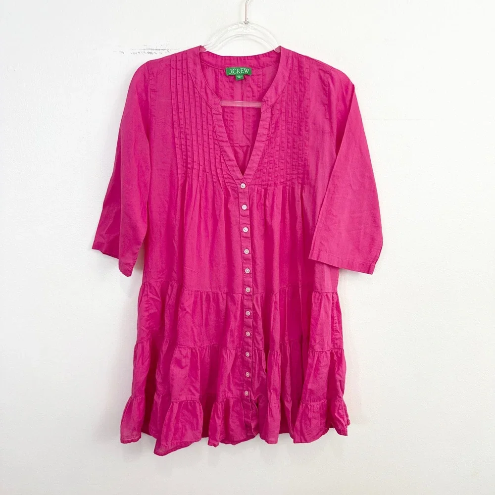 J.Crew 100% Cotton Pintuck Tiered Mini Dress Pink Size Small